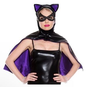 Music Legs Bat Girl Wet Look Cape w/ Mask